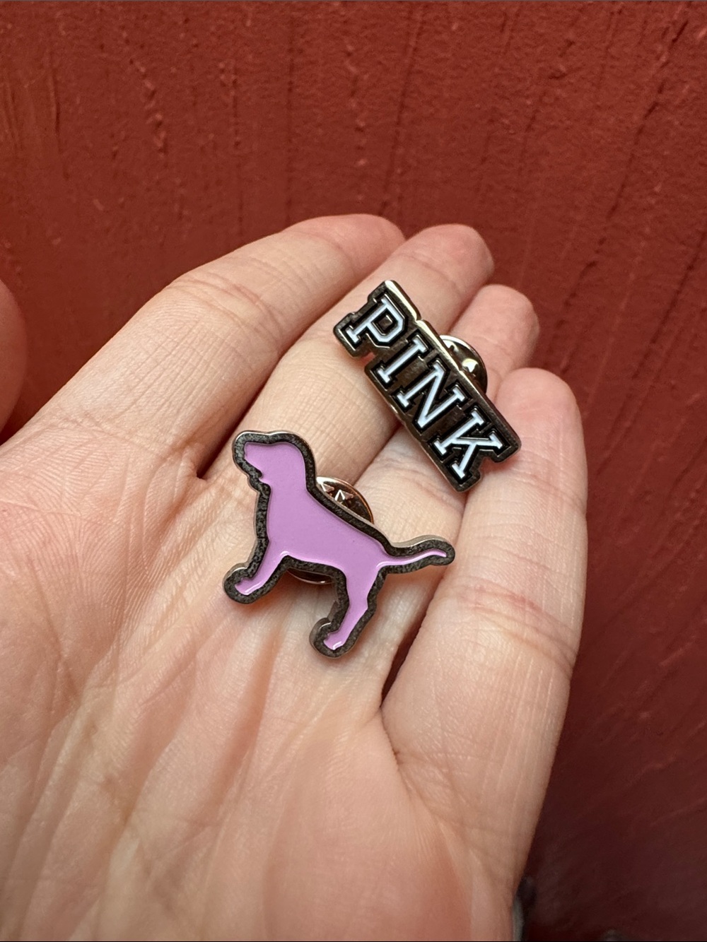 PINK Logo and Pink Dog Enamel Pin Set